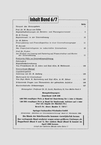 Kapitaldisposition, Kapitalflußrechnung und Liquiditätspolitik