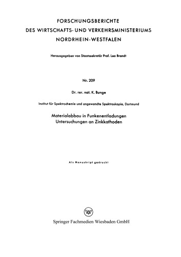 Materialabbau in Funkenentladungen Untersuchungen an Zinkkathoden