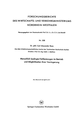 Menschlich bedingte Fehlleistungen im Betrieb und Möglichkeiten ihrer Verringerung
