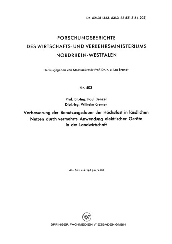 Verbesserung der Benutzungsdauer der Höchstlast in ländlichen Netzen durch vermehrte Anwendung elektrischer Geräte in der Landwirtschaft