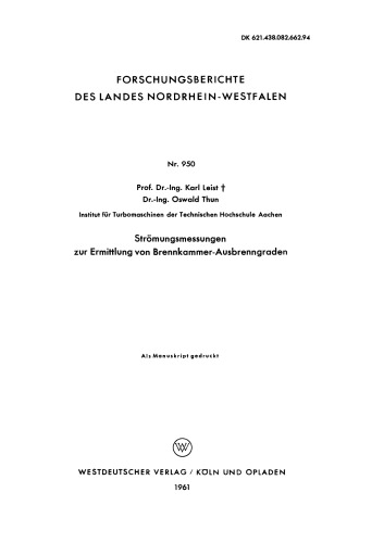 Strömungsmessungen zur Ermittlung von Brennkammer-Ausbrenngraden