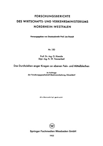 Das Durchziehen enger Kragen an ebenen Fein- und Mittelblechen