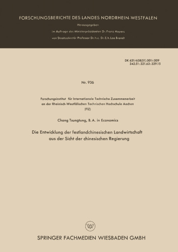 Die Entwicklung der festlandchinesischen Landwirtschaft aus der Sicht der chinesischen Regierung
