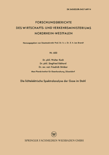 Die lichtelektrische Spektralanalyse der Gase im Stahl