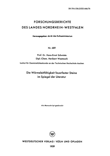 Die Wärmeleitfähigkeit feuerfester Steine im Spiegel der Literatur