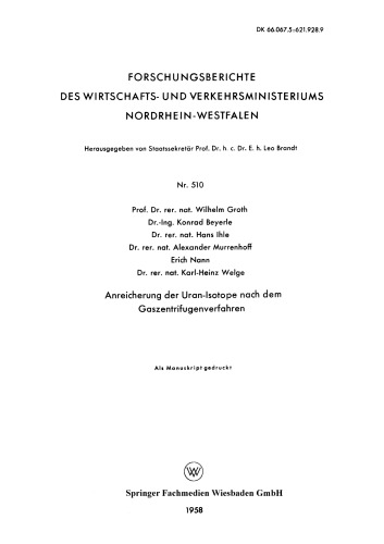 Anreicherung der Uran-Isotope nach dem Gaszentrifugenverfahren