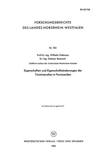 Eigenschaften und Eigenschaftsänderungen der Tonmineralien in Formsanden