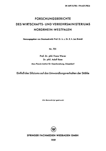 Einfluß des Siliziums auf das Umwandlungsverhalten der Stähle