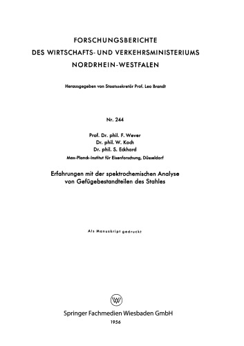 Erfahrungen mit der spektrochemischen Analyse von Gefügebestandteilen des Stahles