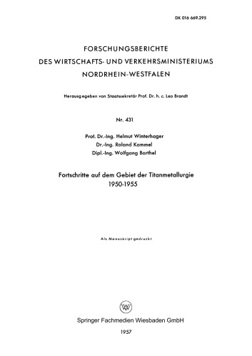 Fortschritte auf dem Gebiet der Titanmetallurgie 1950–1955