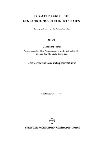 Geldwertbewußtsein und Sparerverhalten