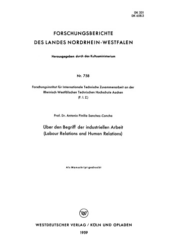 Über den Begriff der industriellen Arbeit (Labour Relations and Human Relations)