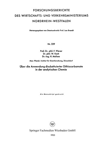 Über die Anwendung disubstituierter Dithiocarbamate in der analytischen Chemie