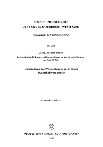 Untersuchung des Wärmeüberganges in einem Dünnschichtverdampfer