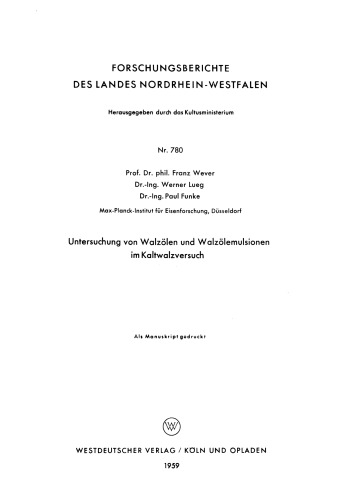 Untersuchung von Walzölen und Walzölemulsionen im Kaltwalzversuch