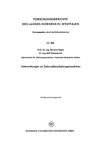 Untersuchungen an Zahnradbearbeitungsmaschinen