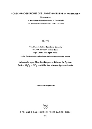 Untersuchungen über Festkörperreaktionen im System BaO — Al2O3 — SiO2 mit Hilfe der Infrarot-Spektroskopie