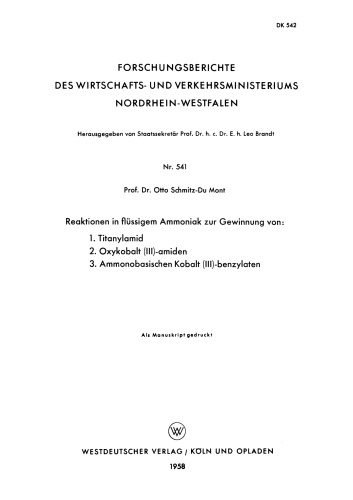 Reaktionen in flüssigem Ammoniak zur Gewinnung von: 1. Titanylamid. 2. Oxykobalt (III)-amiden. 3. Ammonobasischen Kobalt (III)-benzylaten
