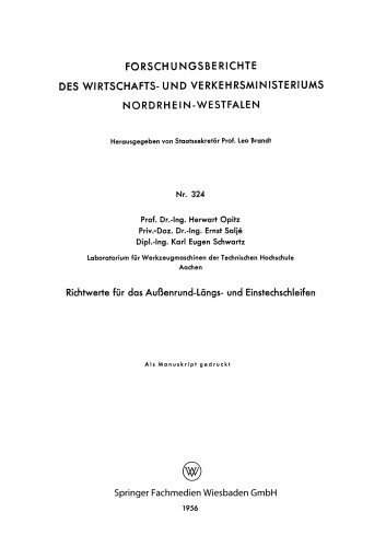 Richtwerte für das Außenrund-Längs- und Einstechschleifen