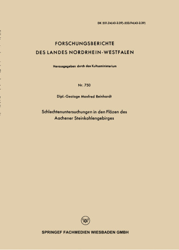 Schlechtenuntersuchungen in den Flözen des Aachener Steinkohlengebirges