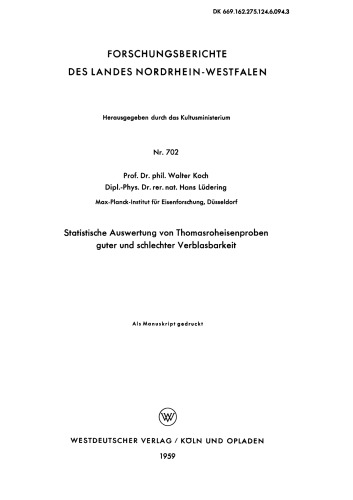 Statistische Auswertung von Thomasroheisenproben guter und schlechter Verblasbarkeit