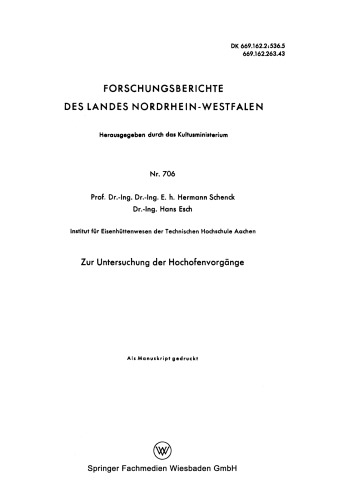 Zur Untersuchung der Hochofenvorgänge