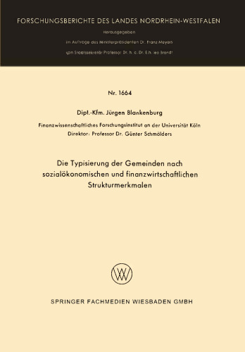Die Typisierung der Gemeinden nach sozialökonomischen und finanzwirtschaftlichen Strukturmerkmalen