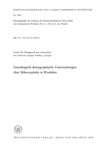 Genealogisch-demographische Untersuchungen über Mikrocephalie in Westfalen