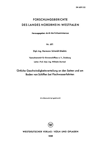 Örtliche Geschwindigkeitsverteilung an den Seiten und am Boden von Schiffen bei Flachwasserfahrten