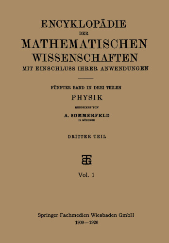 Encyklopädie der Mathematischen Wissenschaften mit Einschluss ihrer Anwendungen: Fünfter Band: Physik
