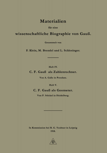 Materialien für eine wissenschaftliche Biographie von Gauß