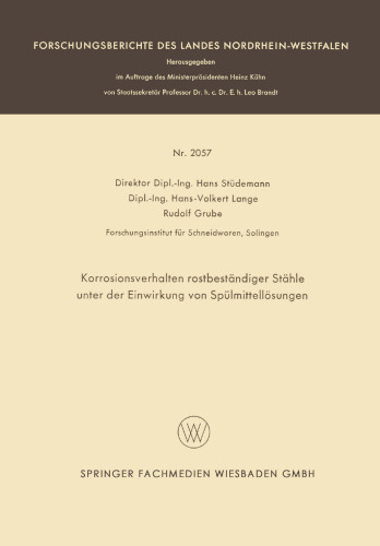 Korrosionsverhalten rostbeständiger Stähle unter der Einwirkung von Spülmittellösungen