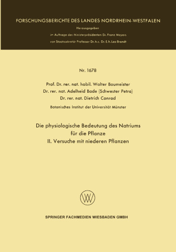 Die physiologische Bedeutung des Natriums für die Pflanze: II. Versuche mit niederen Pflanzen