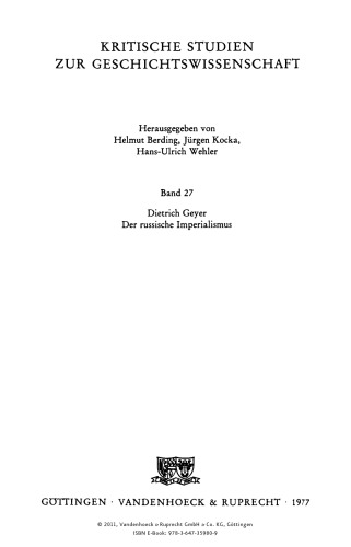 Der russische Imperialismus: Studien über den Zusammenhang von innerer und auswärtiger Politik 1860-1914