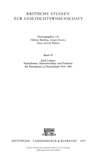 Kapitalismus, Klassenstruktur und Probleme der Demokratie in Deutschland 1910-1940: Ausgewählte Aufsätze
