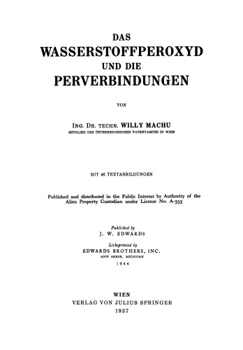Das Wasserstoffperoxyd und die Perverbindungen