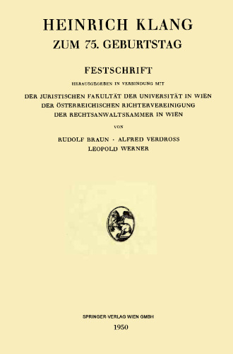 Heinrich Klang zum 75. Geburtstag: Festschrift