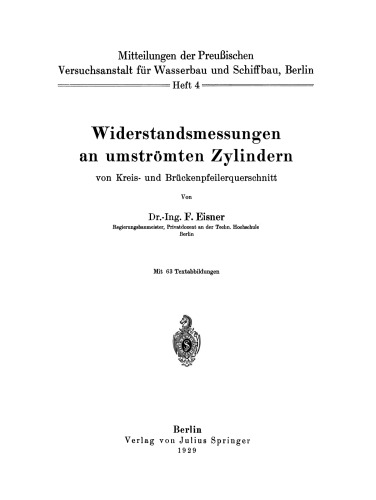 Widerstandsmessungen an umströmten Zylindern von Kreis- und Brückenpfeilerquerschnitt