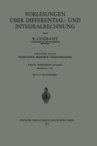 Vorlesungen über Differential- und Integralrechnung: Zweiter Band: Funktionen Mehrerer Veränderlicher