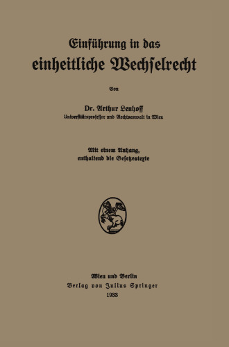 Einführung in das einheitliche Wechselrecht