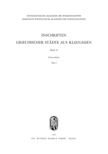 Die Inschriften von Stratonikeia I-II