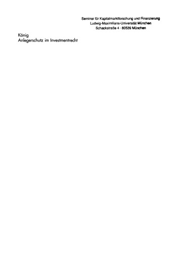 Anlegerschutz im Investmentrecht