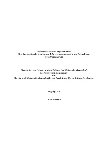 Negativauslese und Tarifdifferenzierung im Versicherungssektor: Ökonomische Modelle und ökonometrische Analsysemethoden