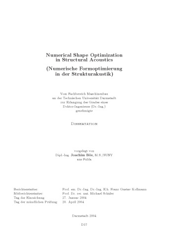 Numerical Shape Optimization in Structural Acoustics