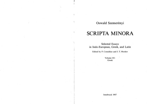 Scripta Minora: Vol. 3: Greek