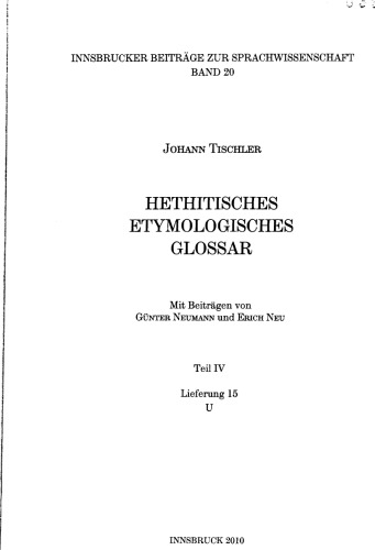 Hethitisches etymologisches Glossar. Teil IV, Lief. 15 (U)