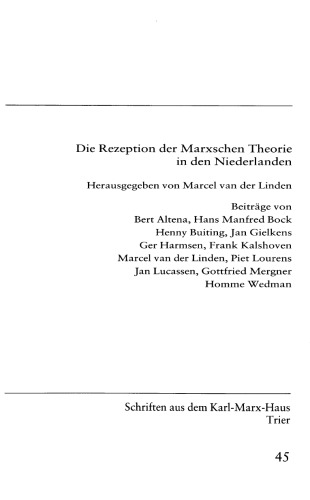 Die Rezeption der Marxschen Theorie in den Niederlanden
