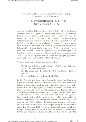 Denkwürdigkeiten eines Nervenkranken