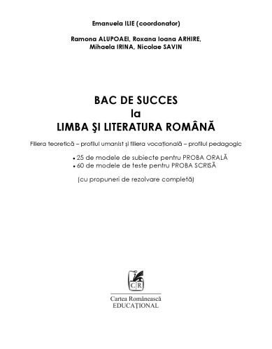 BAC DE SUCCES la LIMBA SI LITERATURA ROMANA