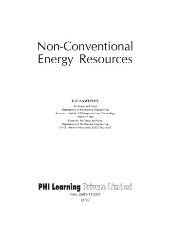 Non-conventional Energy Resources [Paperback] SAWHNEY, G. S.